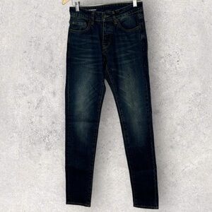 NEW Six Week Residency Dark Blue Skinny‎ Jeans Size 29 Denim Leather Patch Jean